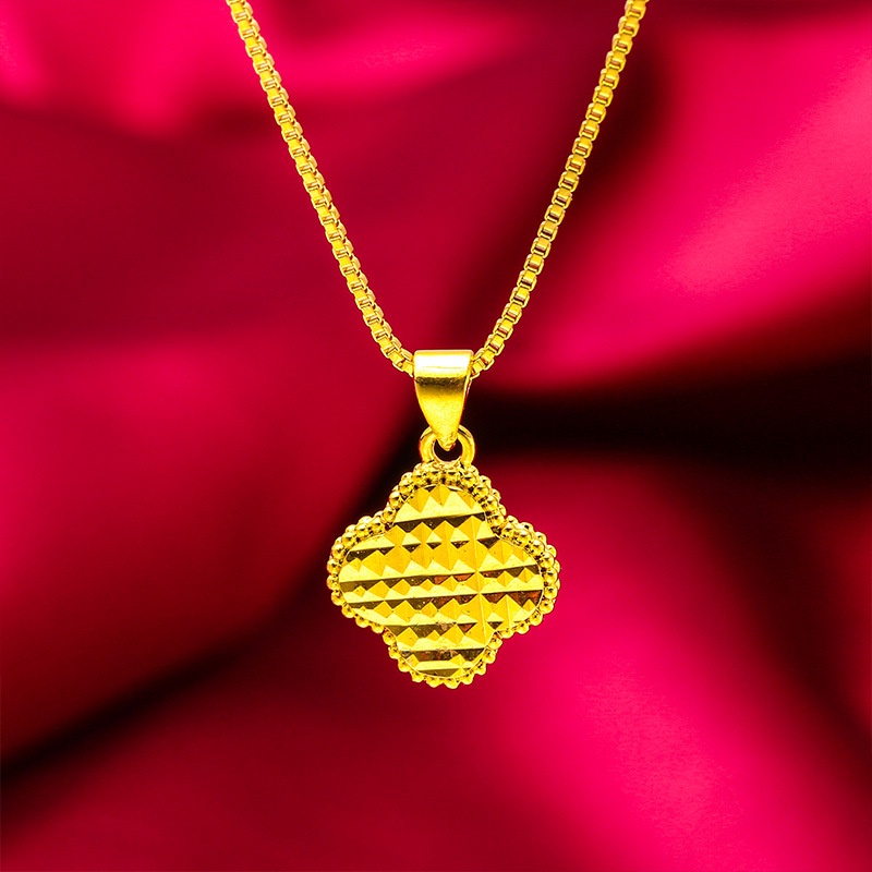 Goldkingdom Fashion Perhiasan Aksesoris Ready Stock Wanita Lapis Emas Empat Daun Rumput Kalung Membawa Kebahagiaan