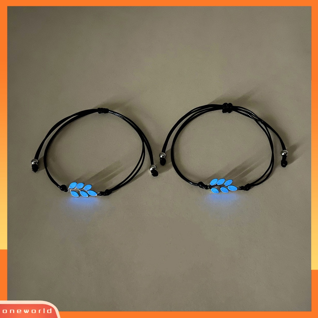 [EONE] 2 Pcs Pesona Gelang Daun Bercahaya Menawan Buatan Tangan Hias Adjustable Dekorasi Kepribadian Cahaya Biru Neon Gelang Perhiasan Aksesori