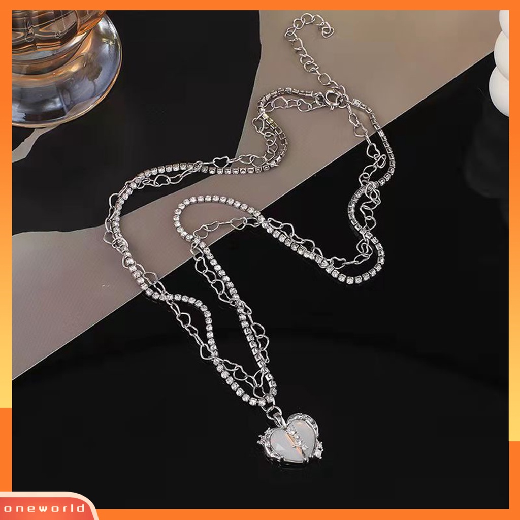 [EONE] Wanita Kalung Hati Berlian Imitasi Perhiasan Gaya Perancis Dapat Disesuaikan Kalung Anting Cincin Perhiasan Hadiah