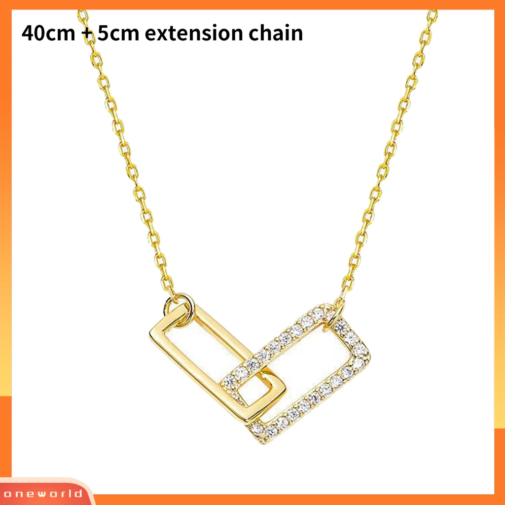 [EONE] Wanita Kalung Geometris Berlian Imitasi Mengkilap Hias Adjustable Extension Rantai Hias Hadiah Double Square Interlock Liontin Klavikula Rantai Perhiasan Untuk Pacaran