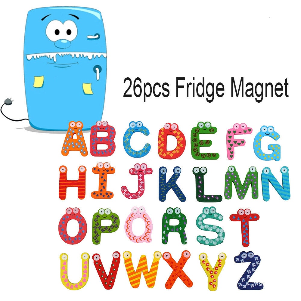 26pcs/set Stiker Magnet Kulkas Kayu Alfabet Angka Angka Stiker Untuk Bayi Anak Mainan Matematika Dekorasi Rumah