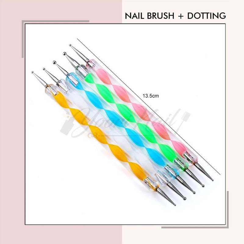 Nail art brush 15pcs + dotting tools kuas nail art striping liner dot