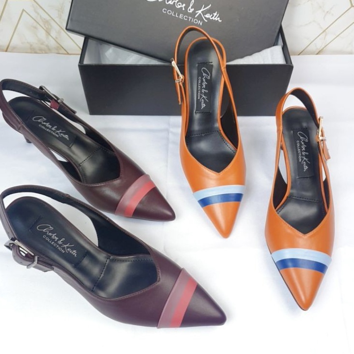 CxK Sepatu Wanita Slingback heels with stripe 1605-1