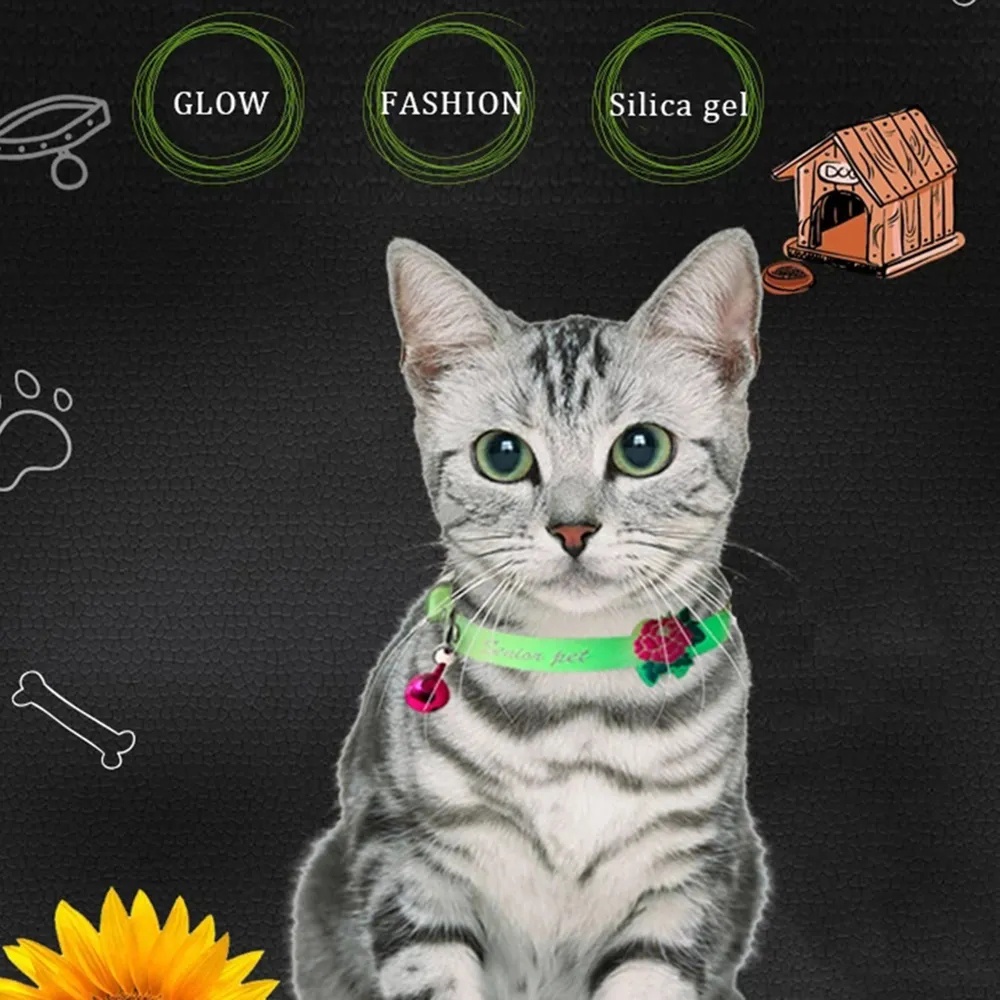 Pet Kerah Bercahaya Lucu Bercahaya Anjing Kucing Bell Neck Ring Modis Keren Aksesoris Hewan Peliharaan Anti Hilang Glow Di Malam Hari Pets Kalung Neon Silikon Kerah Dengan Lonceng