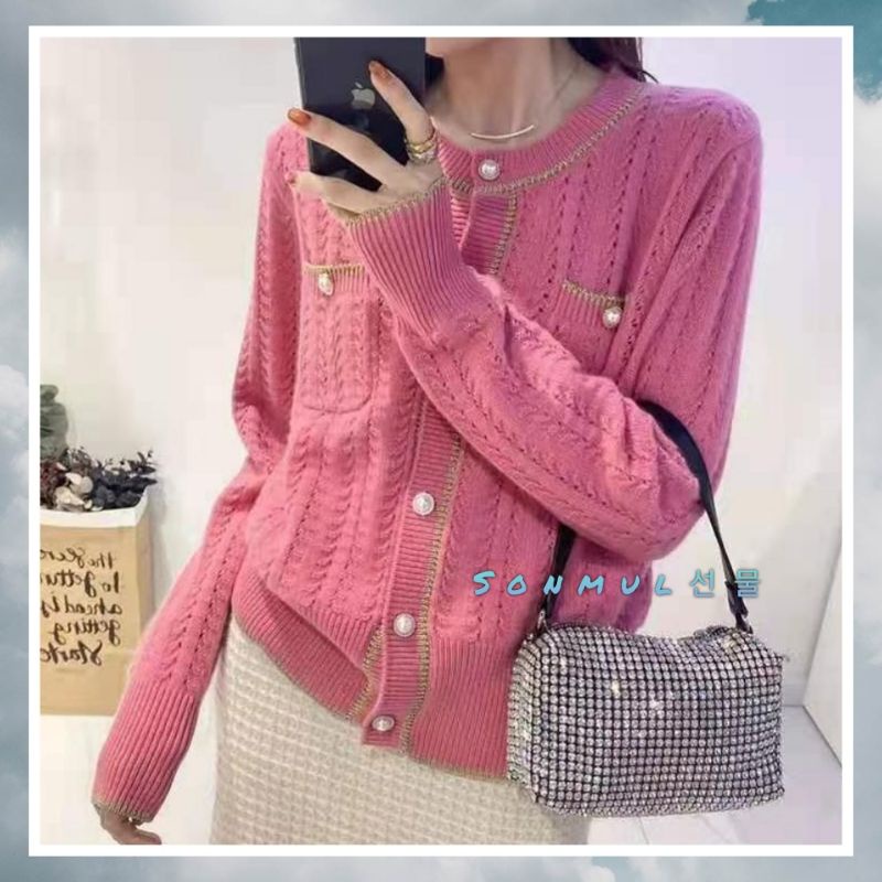 IMPORT WOMAN KNIT CARDIGAN WINTER AUTUMN KOREAN STYLE CHANELE KARDIGAN RAJUT WANITA MUSIM DINGIN KOREA