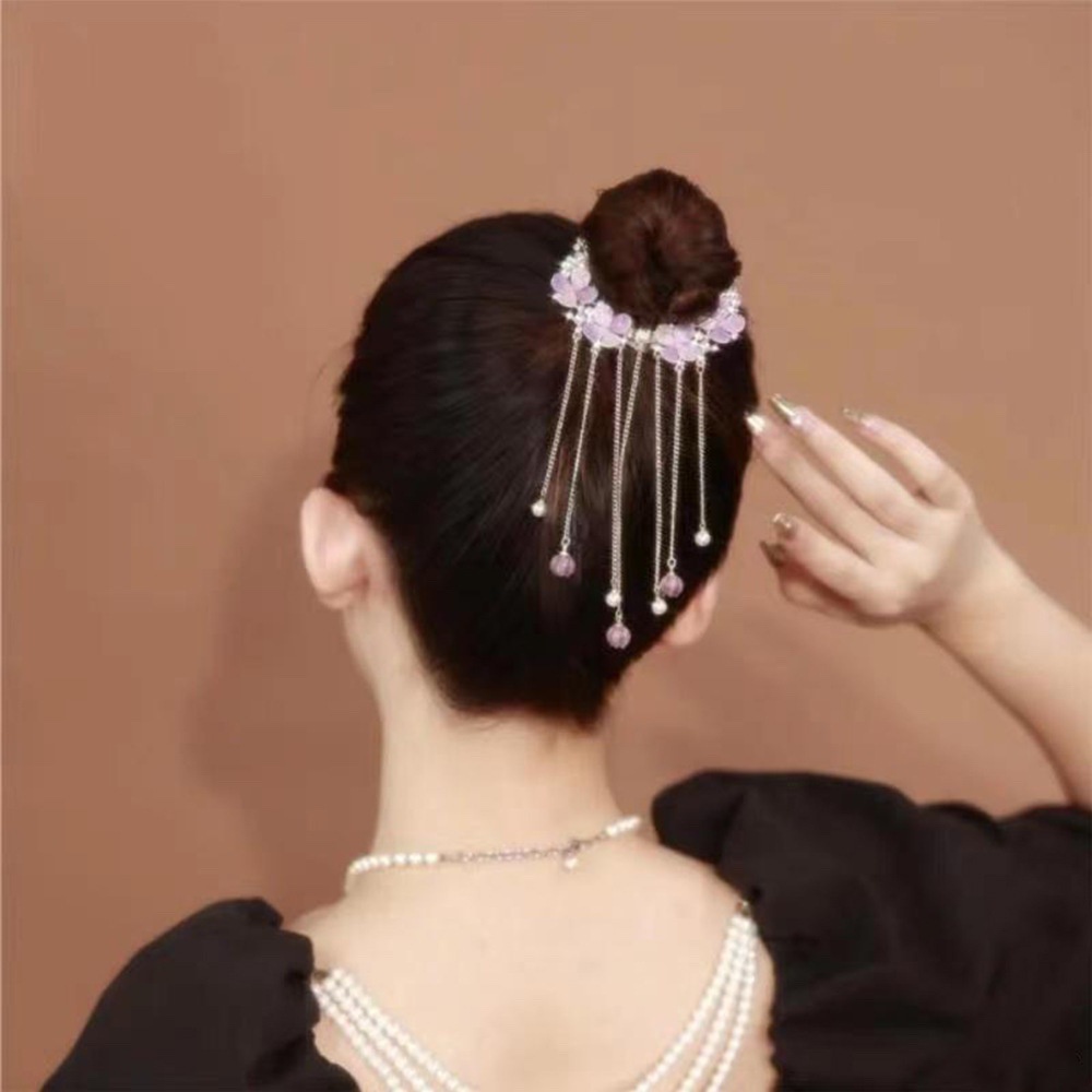 Korea Elegan Populer Amethyst Bunga Jepit Rambut Bola Kepala Ponytail Rambut Jepit Gesper Berlian Imitasi Mutiara Rumbai Hair Claw Artefak Untuk Wanita Ornamen