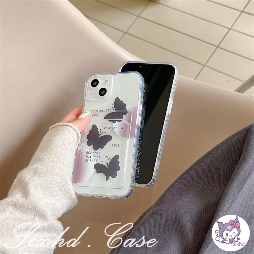 IPHONE Case Holder Kartu Kompatibel Untuk Iphone11 14 13 12 Pro Max SE 2020 X Xr Xs Max8 7 6 6s Plus Pasang Foto Fashion Ins Butterfly Couple Phone Cover