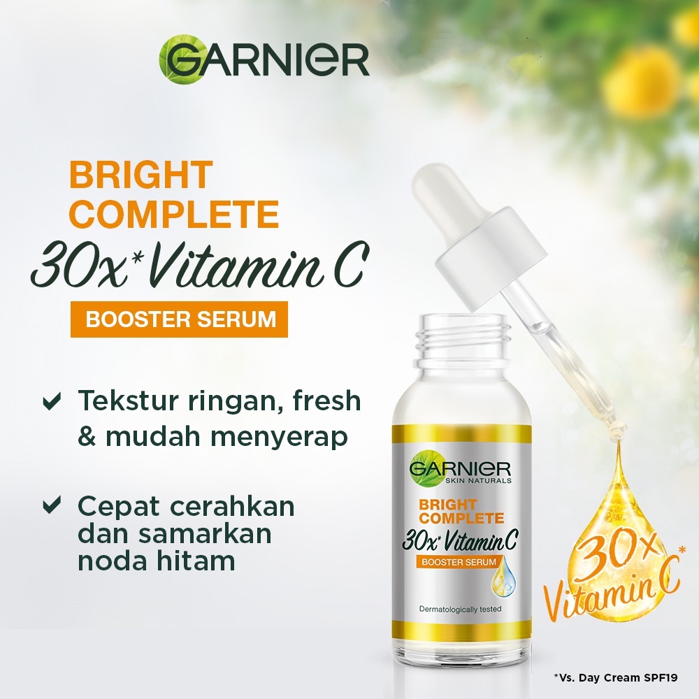 Garnier Bright Complete Vitamin C 30x Booster Serum Single 30ml - Kulit Cerah Light Complete - Kulit Pemutih dan Mencerahkan Flek Hitam