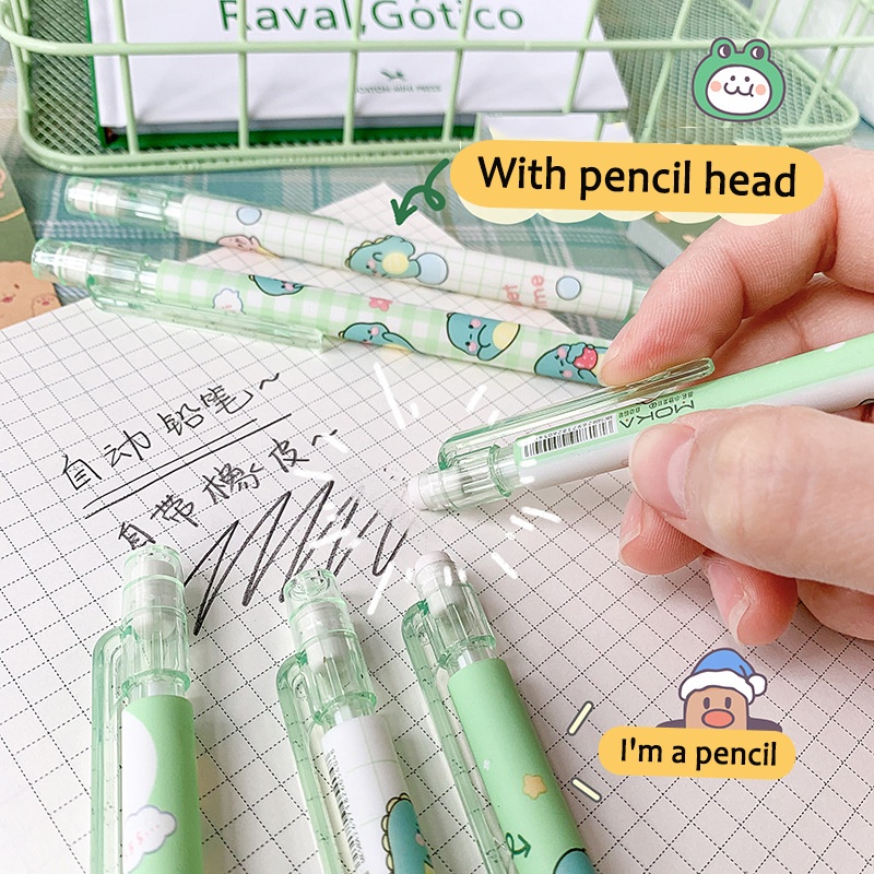 Pensil Mekanik Gambar Kartun/Pensil Otomatis Tekan 0.5mm Dengan Penghapus/Perlengkapan Kantor Sekolah Alat Tulis Siswa