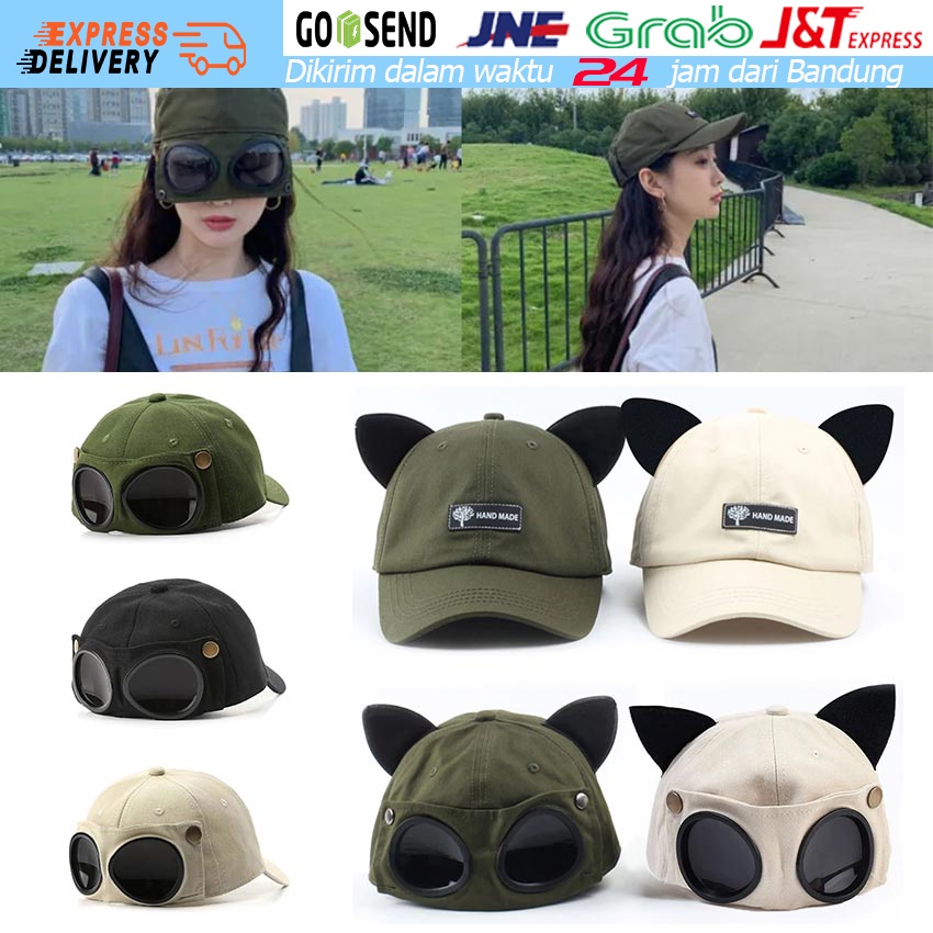Topi Baseball / Goggles Cap / Topi Kacamata Handmade Pria / Wanita Gaya Korea Telinga Kucing Itu Luc
