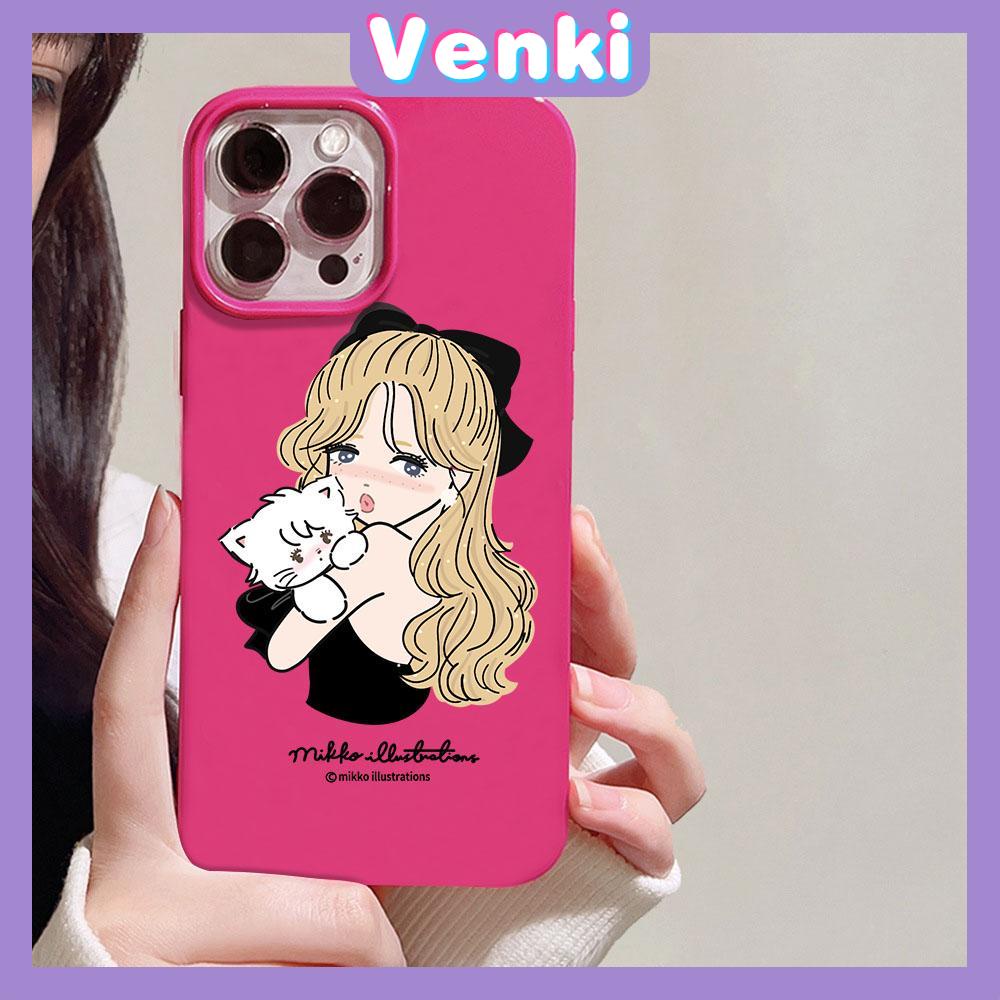 VENKI -For iPhone 11 iPhone Case Red Glossy TPU Soft Case Shockproof Protection Camera Beautiful Girl With Cat Compatible with iPhone 14 13 Pro max 12 Pro Max xr xs max 7 8Plus