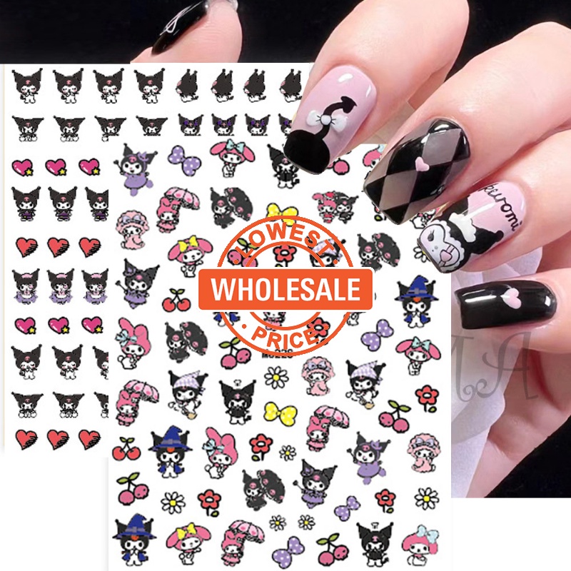 [Grosir] Cute Ins Style 3D Tekstur Stiker Kuku DIY Nail Art Love Bunga Hias Patch Kuromi Kartun Hewan Pola Stiker Kuku