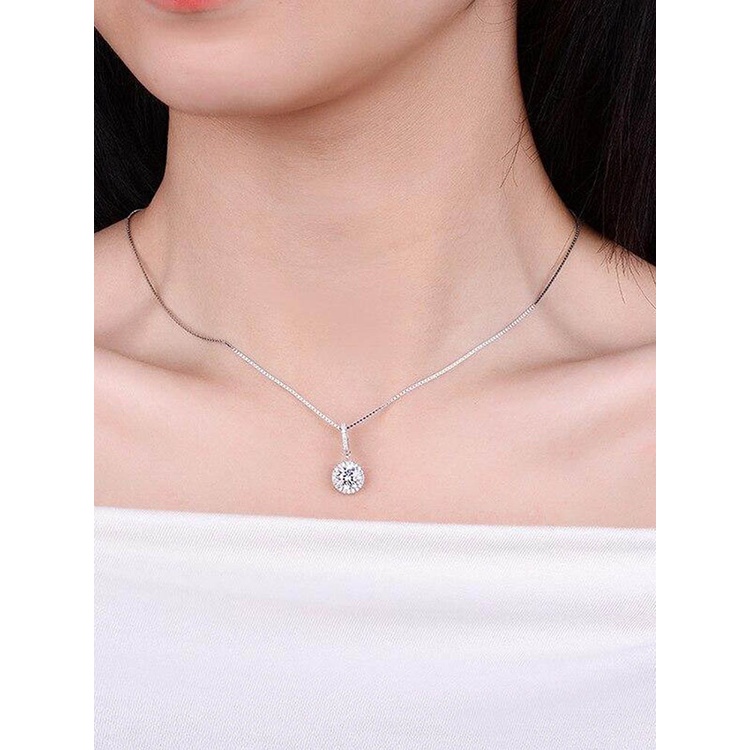 Kalung Pernikahan Pengantin Sederhana Dan Elegan Warna Perak Brilliant Cubic Zirconia Pendant Necklace Perhiasan Wanita Serbaguna