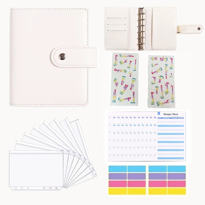 A7 Budget Binder Notebook Dengan 8pcs Zipper Bag Loose Leaf Money Budget Organizer Cash Budget Planner