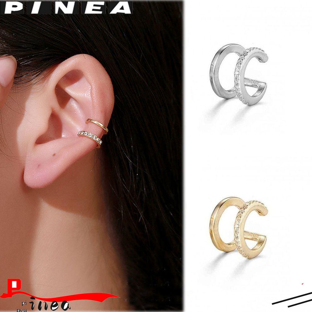 Nanas1/3pcs CZ Cuff Earrings Aksesoris Pesta Tanpa Tindik Double Band Ear Cuff