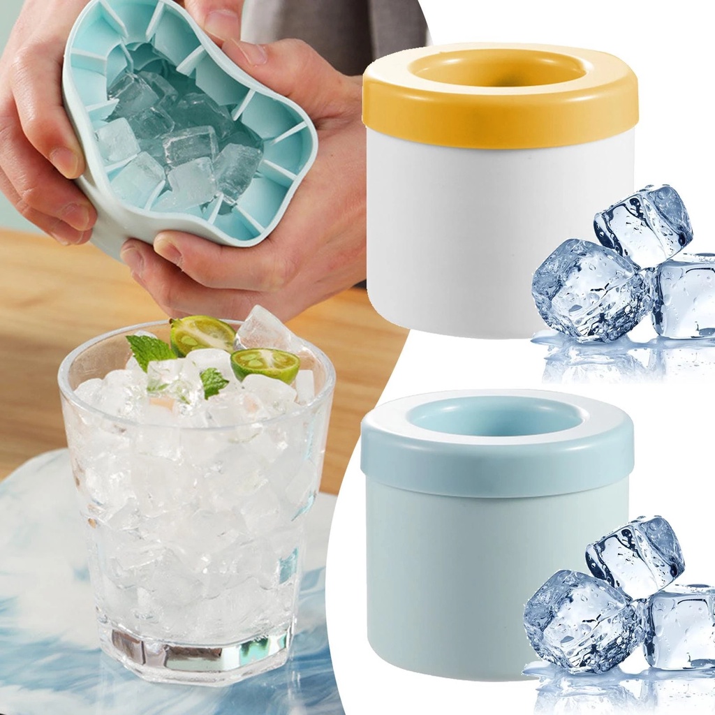 Dengan Tutup Cetakan DIY Cepat Beku Tray Cangkir Perlengkapan Rumah Silikon Lemon Orange Membuat Ice Ball Maker Cylinder Kapasitas Tinggi Es Batu Ice Bucket Aksesoris Dapur Food Grade