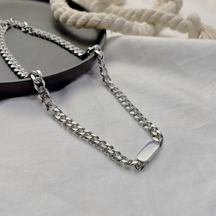 Kalung Baja Titanium Pria Rantai Kuba, Kalung Hip-Hop Pria Trendi, Kalung Pria Jahitan