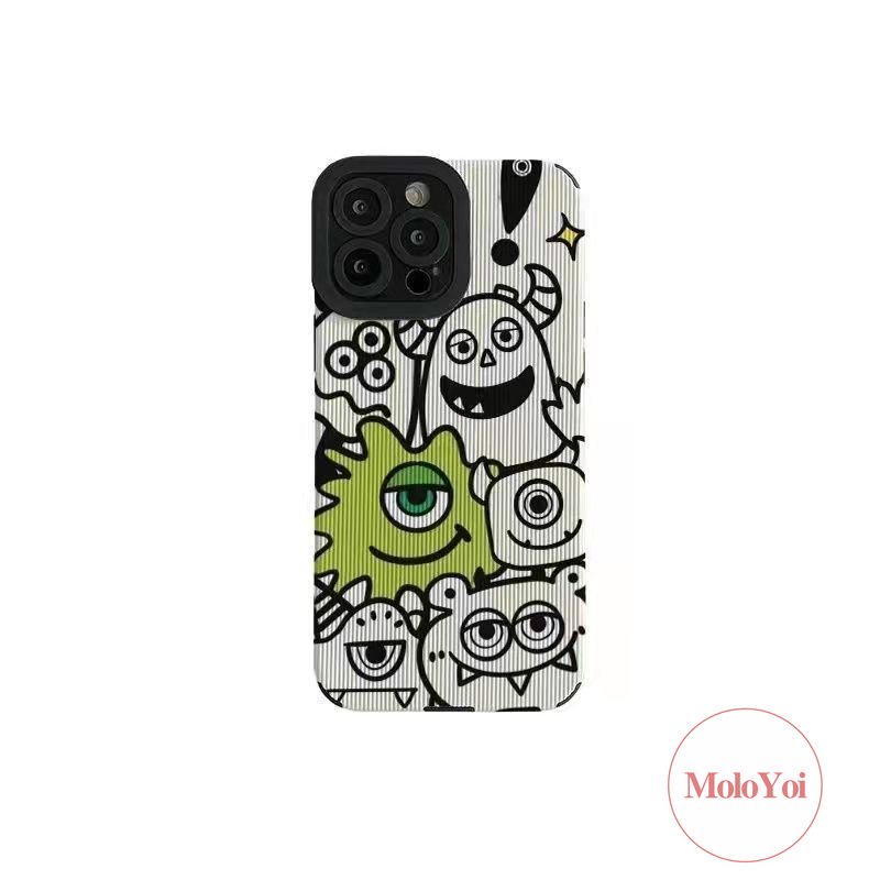 Casing Silikon Lembut Monster Kecil Tekstur Kulit Mewah Kompatibel Untuk IPhone XR XS X Max11 Pro Max 7Plus 12 14 13 Pro Max8 7 Plus Kartun Monster Universit Phone Cover