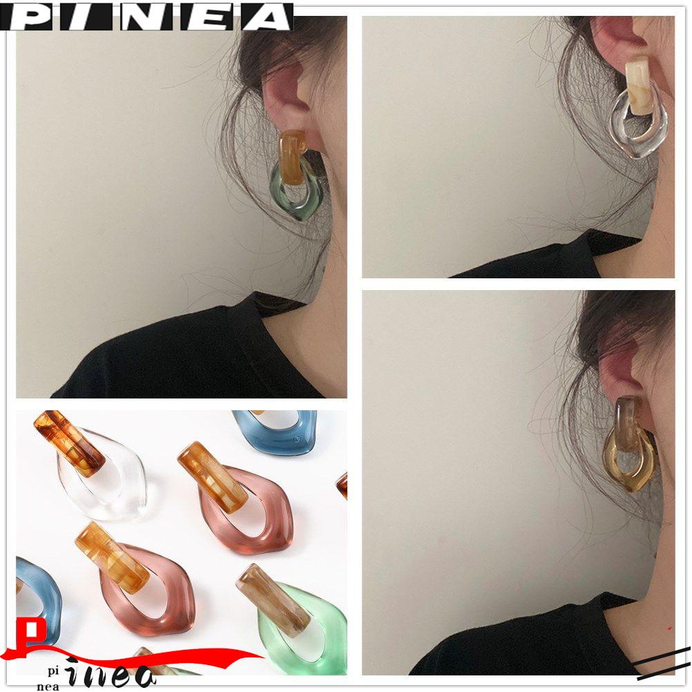 Nanas 1pasang Anting Resin Wanita Gadis Perhiasan Berongga Geometris Drop Earrings