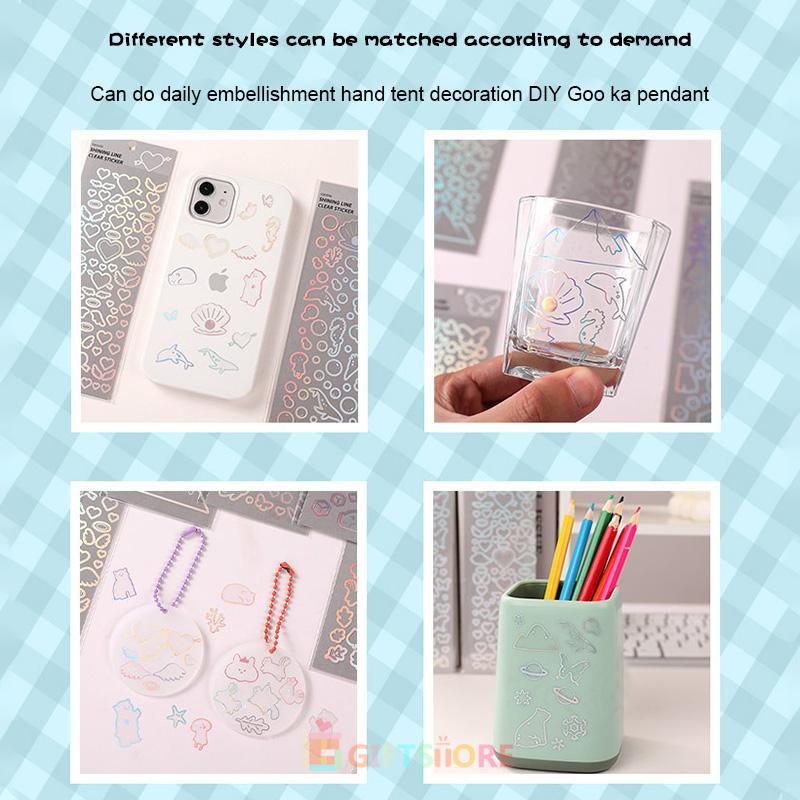 COD✨ galicici stiker glitter laser transparan motif kupu-kupu bunga bahan PVC tahan air untuk dekorasi cangkir air laptop ponsel kartu ucapan DIY-GS