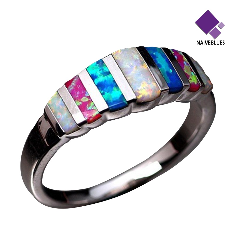 &lt; Naiveblues &gt; Wanita Fashion Multicolor Faux Opal Bertatahkan Jari Cincin Hadiah Perhiasan Pernikahan