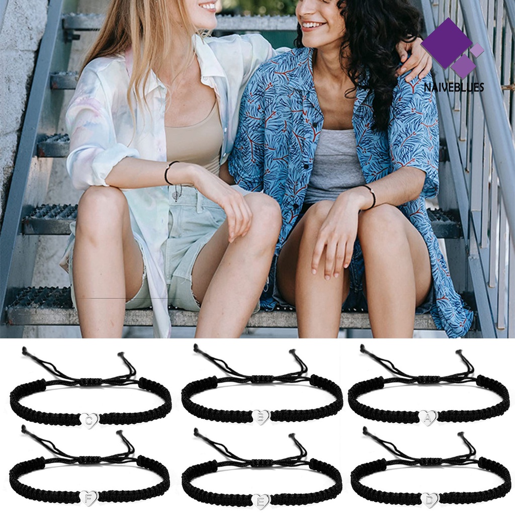 &lt; Naiveblues &gt; Gelang Couple Bentuk Hati Tali Kepang Adjustable Melar Semua Pertandingan Hadiah26Inisial