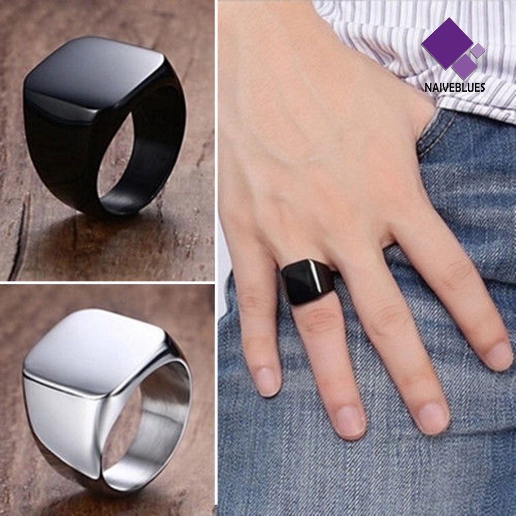 &lt; Naiveblues &gt; Cincin Pasangan Gaya Sederhana Hip Hop Geometris Glossy Semua Dekorasi Hadiah Wanita Pernikahan Persegi