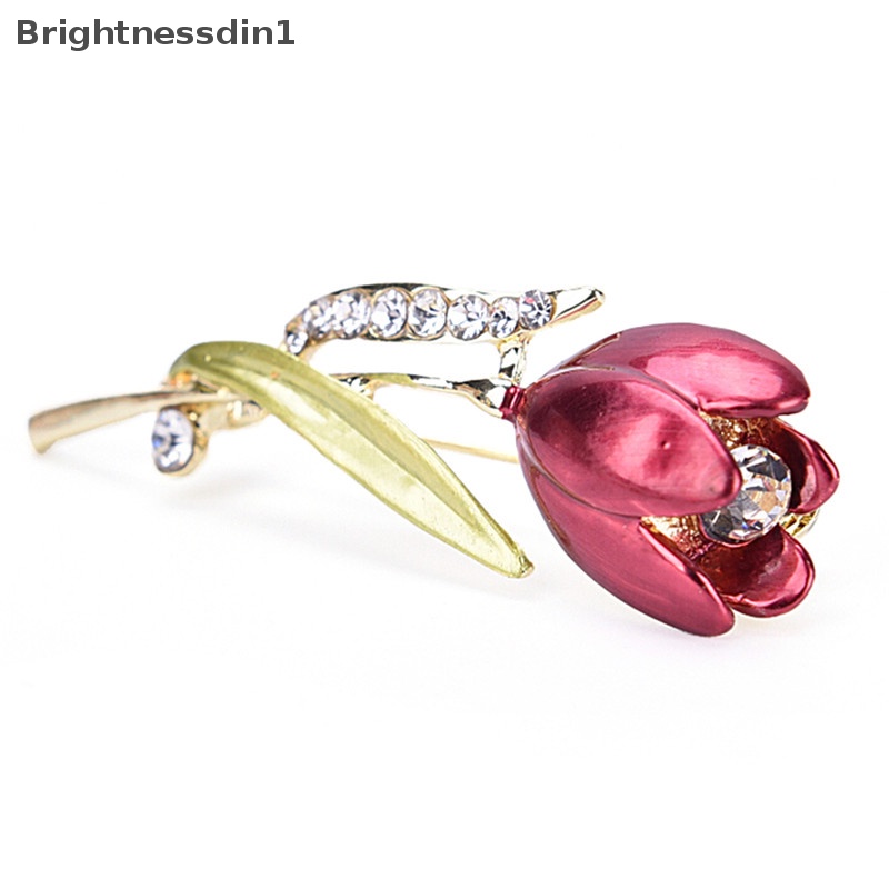 [Brightnessdin1] Pin Bros Bunga Tulip Elegan Berlian Imitasi Kristal Aksesoris Pakaian Perhiasan Butik