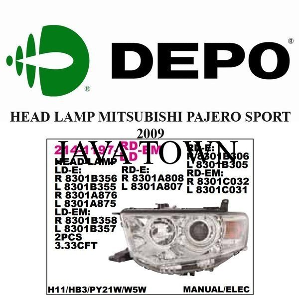 Diskon Lampu besar/lampu depan PAJERO SPORT 2009 KANAN KIRI depo BNK280