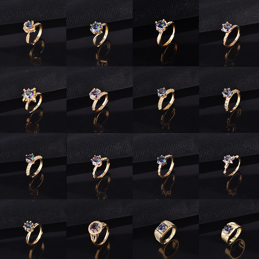 Aksesoris Perhiasan Fashion Goldkingdom Ready Stock Cincin Laser Warna-Warni Dengan Delapan Hati Dan Delapan Panah.