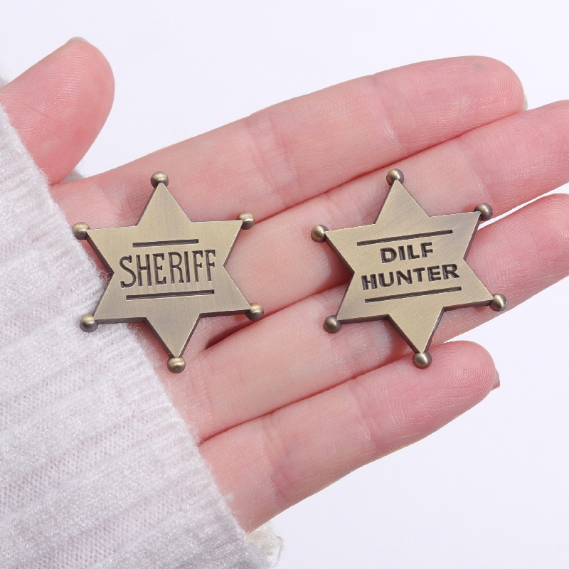 Dilf Hunter Sheriff Bintang Lencana Retro Bros Pin Hadiah Lucu Untuk Pecinta Ayah Koboi