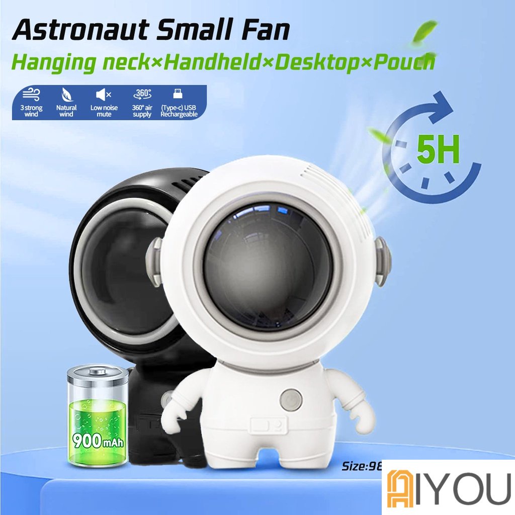 Kipas Angin Mini Small Fan Lazy Outdoor Astronot Kipas Leher Gantung Spaceman Karakter USB Charger Portabel