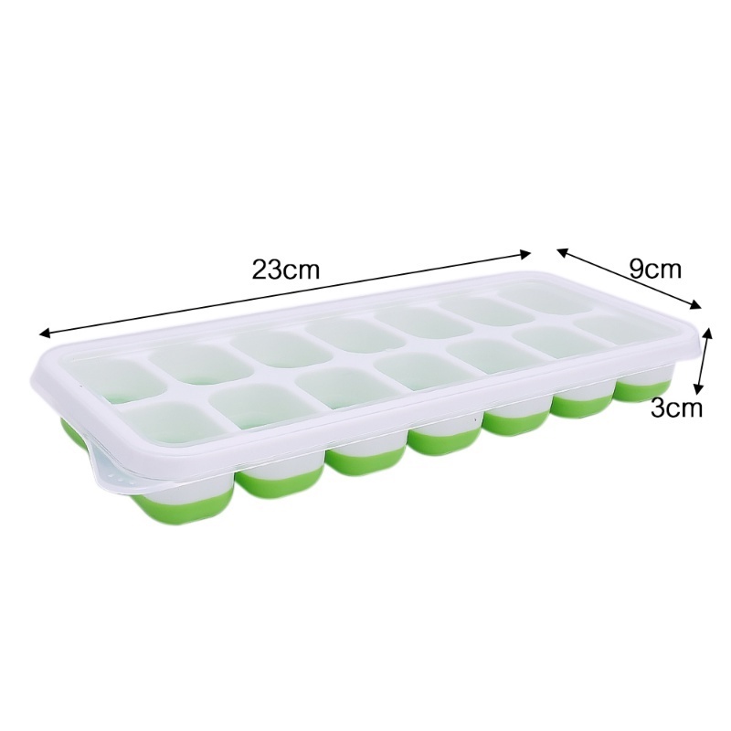 [Unggulan] 14kisi Cetakan Ice Tray Kotak Es Batu Buatan Sendiri Bentuk Es Batu Aksesoris Dapur Alat Cetakan Es Loli DIY Mudah Demoulding Kotak Es Silikon Ice Lattice Dengan Tutup Alas Lembut