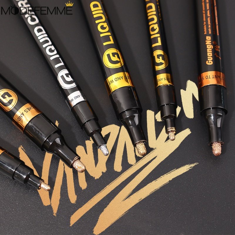 Guangna/diy Penanda Tanda Tangan Cair Permanen Logam Electroplating Pen Artis Cat Graffiti Pulpen High-gloss Chrome Plate Mirror Pen Mirror Gold Silver Marker Pen