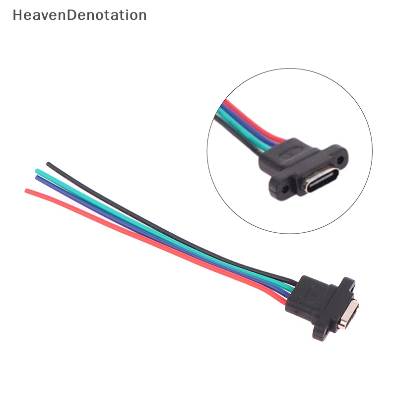 [HeavenDenotation] Konektor USB 3.1 Tipe-C 4Pin Kawat Las Female Soket Cewe Tahan Air Ring Karet Arus Tinggi Port Pengisian Cepat HDV