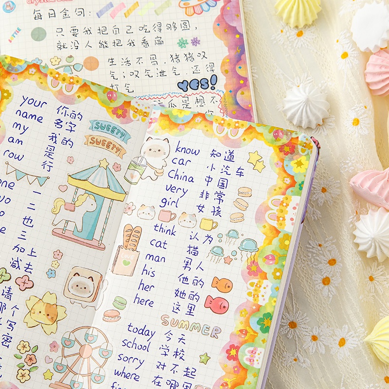 3meter Bronzing Kartun Awan Moire Tape Stiker Mahasiswa Scrapbook Deco DIY Washi Stickers