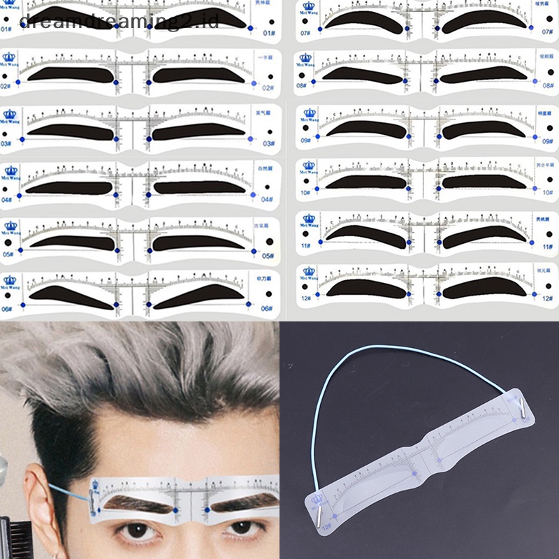 (drea) 12pcs Gaya Stensil Pembentuk Alis Grooming Shaper Template Alat Makeup//