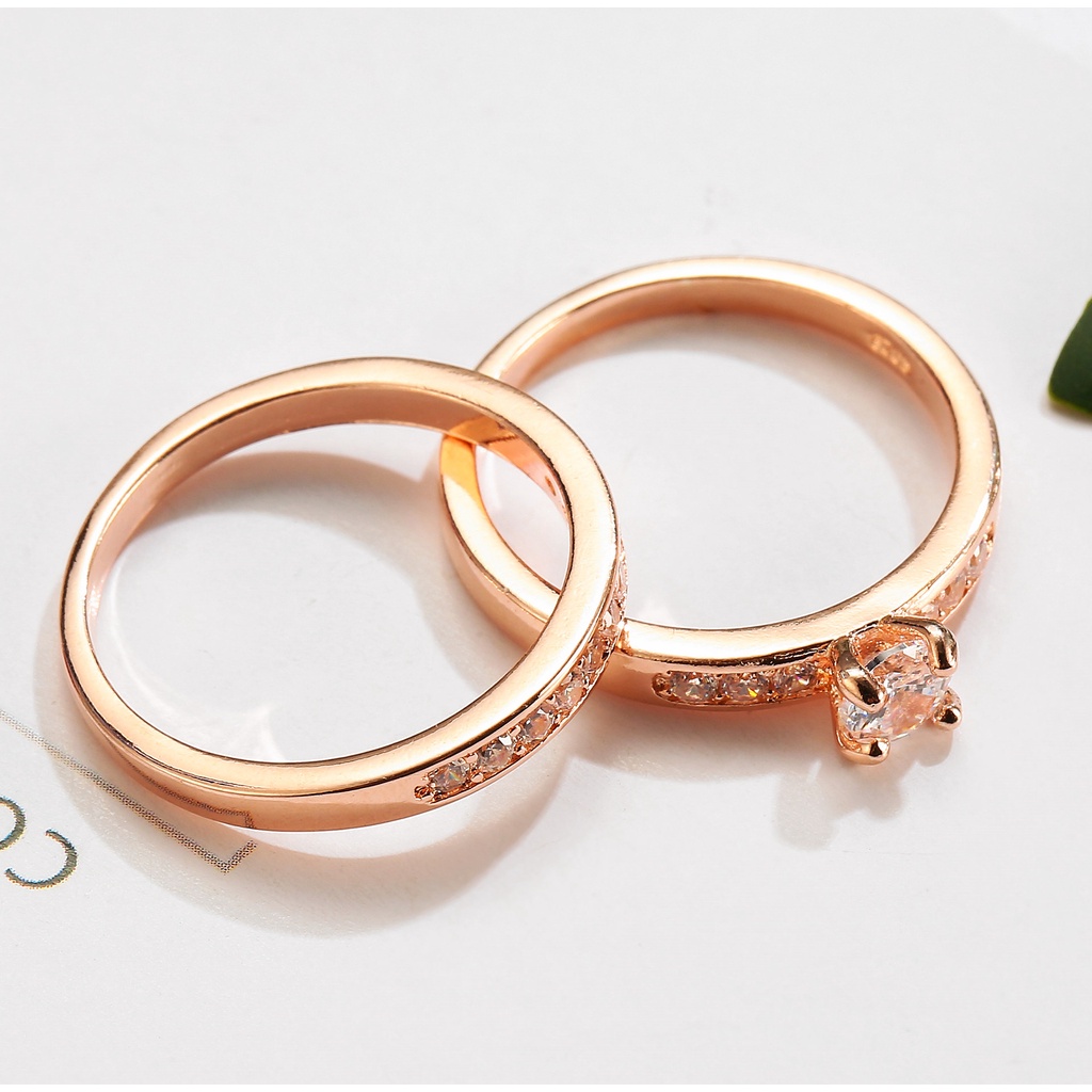 Goldkingdom Aksesoris Perhiasan Fashion Ready Stock Cincin Klasik Dengan Set Rose Gold Dan Berlian