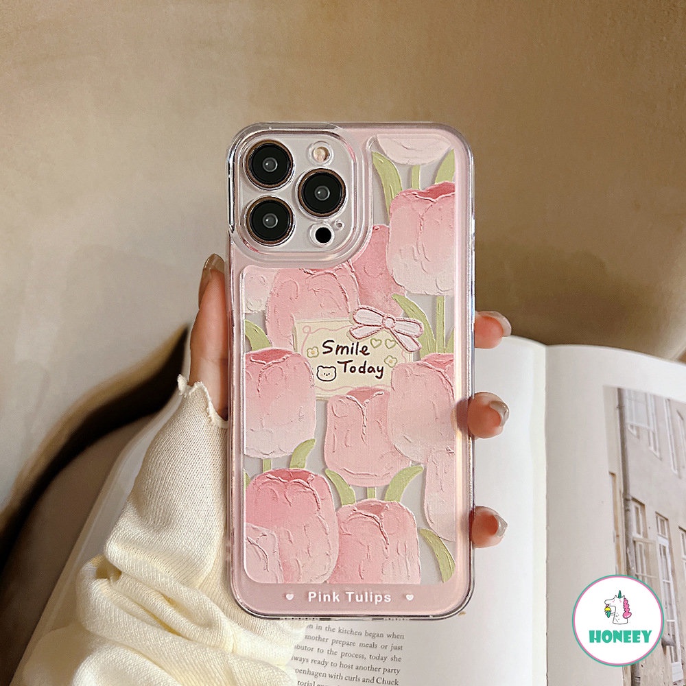 Untuk Iphone11 12 13 14 Pro Max Phone Case Sweet Fresh Transparan Lukisan Tulip Anti Jatuh Untuk iPhone Xr XXs Max7 8 Plus