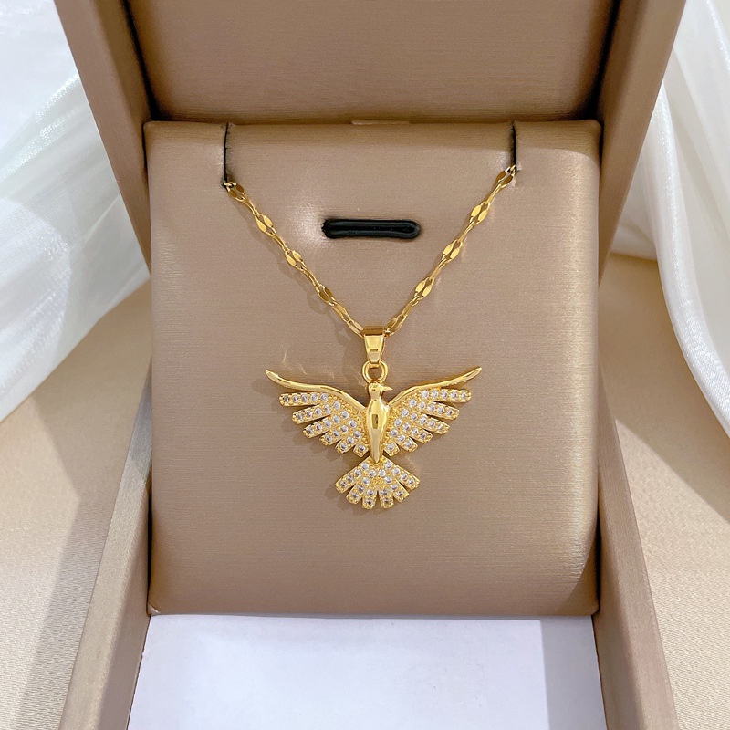 Kadar Tinggi Baru Indah Fashion Wanita Korea Zirkon Phoenix LiontinEmas Asli Kadar 375 Kalung Hadiah Pacar XL-23029