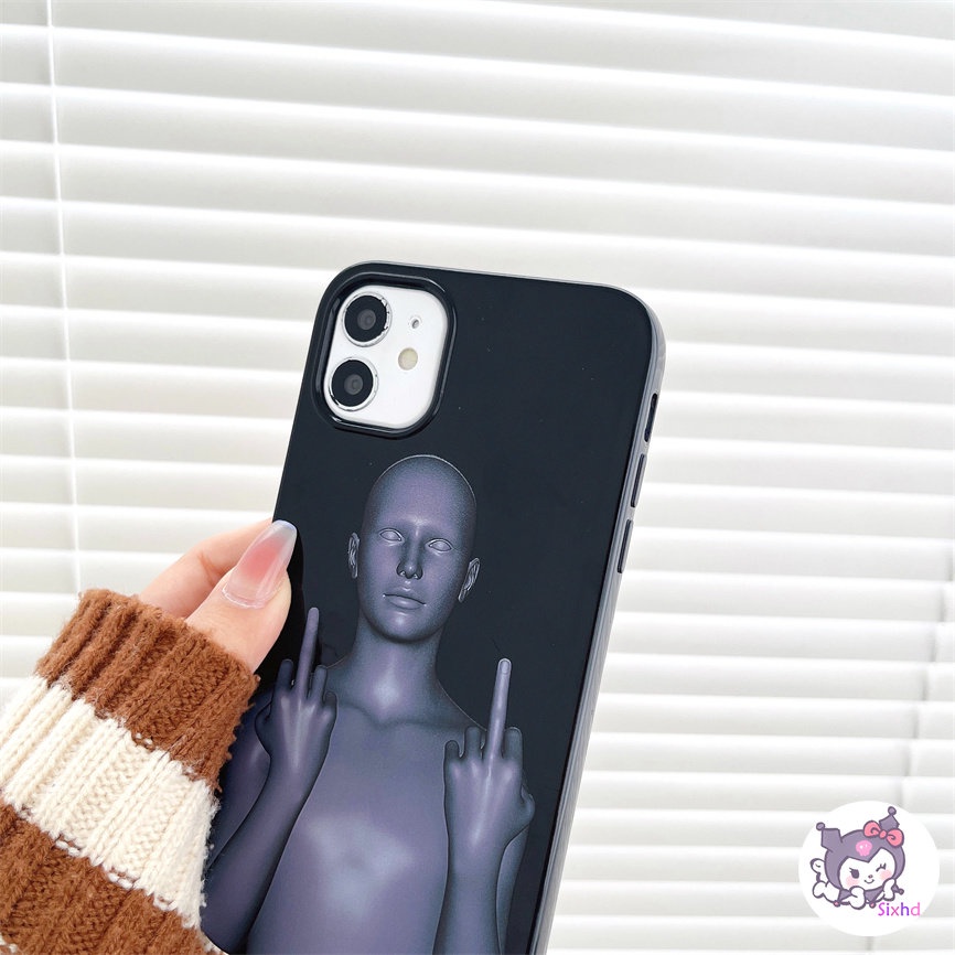 IPHONE Kompatibel Untuk Iphone14 13 12 11 Pro Max SE 2020 X Xr Xs Max8 7 6Plus Fun Black Robot Premium Silicone Phone Case Lembut Anti Jatuh Pelindung TPU Cover XJJJJ