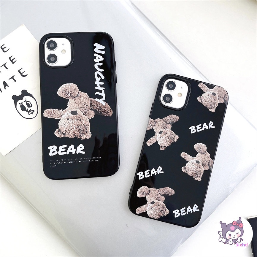 IPHONE Kompatibel Untuk Iphone14 13 12 11 Pro Max SE 2020 X Xr Xs Max8 7 6Plus Hitam Fashion Mainan Beruang Silikon Premium Casing Ponsel Lembut Anti Jatuh Pelindung TPU Cover XJJJJ