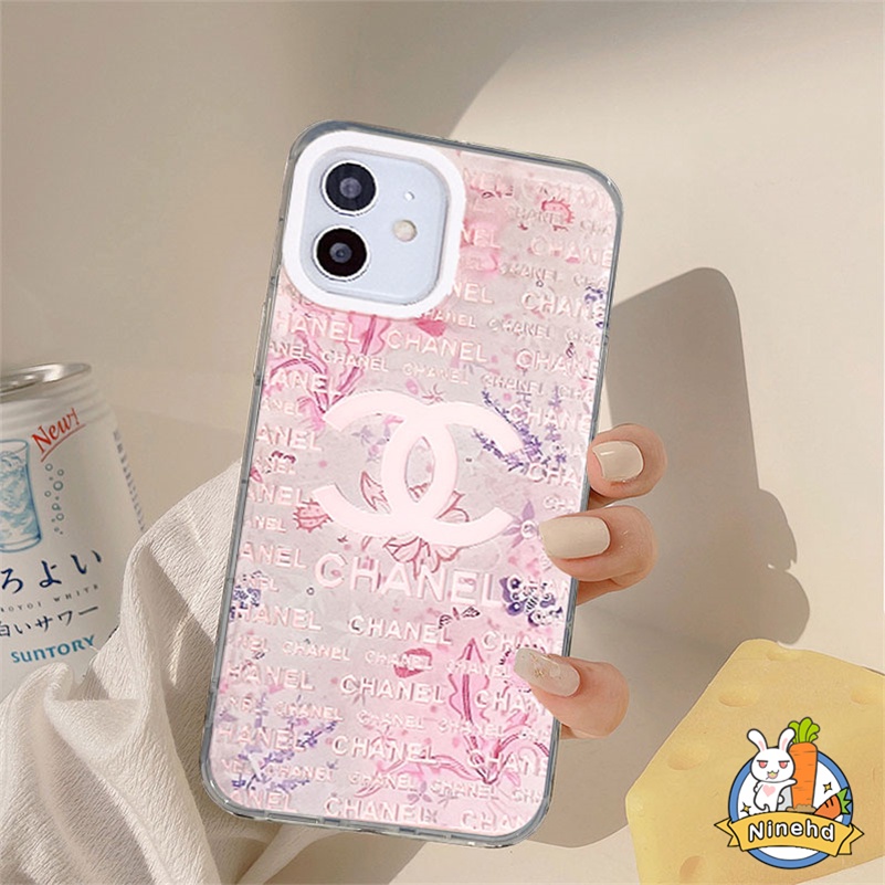 IPHONE Casing Kompatibel Untuk Iphone14 13 12 11 Pro Max X Xr Xs Max8 7 Plus SE 2020 Merek Fashion Pink Laser Double-layer Printed Phone Case Shockproof Silicone Hard Case Cover Pelindung