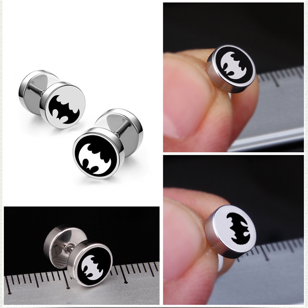 1pc Pria Barbel Punk Stainless Steel Ear Stud Keren Punk Bulat Hitam Anting Perhiasan Dengan Pola Bintang Grid