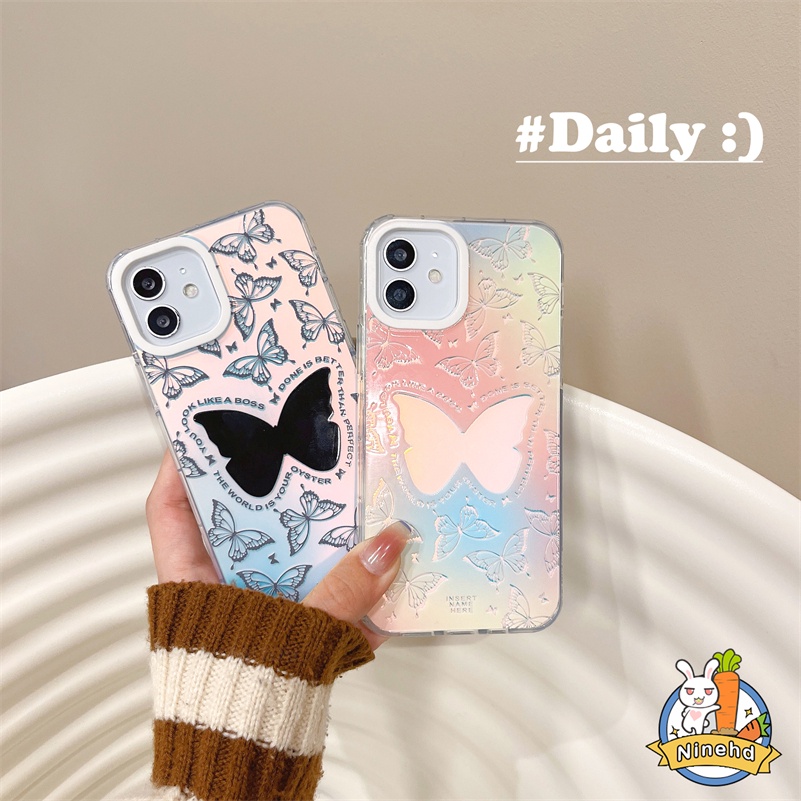 IPHONE Casing Kompatibel Untuk Iphone14 13 12 11 Pro Max X Xr Xs Max8 7 Plus SE 2020 Luxury Metal Laser Butterfly Phone Case Clear Shockproof Bumper Soft Case Lensa Full Cover Pelindung