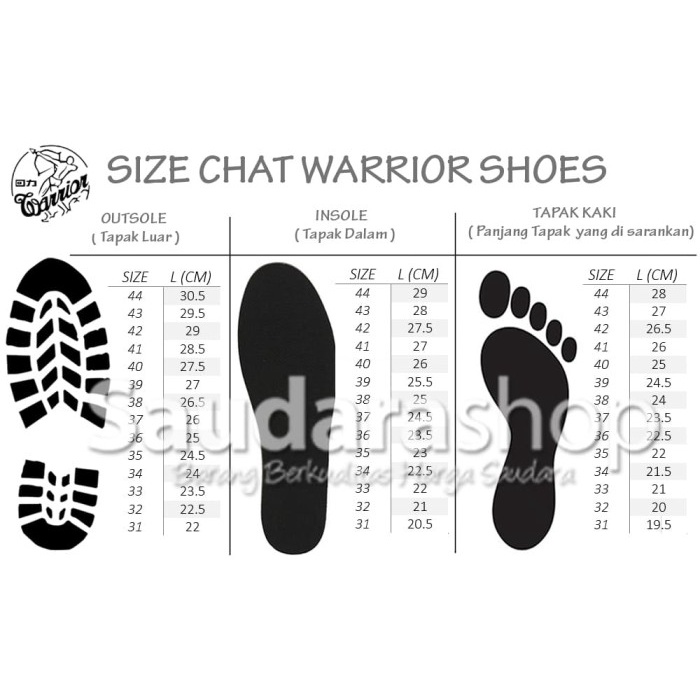 (COD) Sepatu Warrior Sparta LC Black White [33-43] / Warrior Allstar Pendek - 37