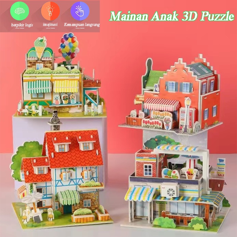 Mainan Anak 3D Puzzle Diy Mainan edukasi puzzle 3d anak Miniatur diy rumah bahan foam 3D Jigsaw Vill