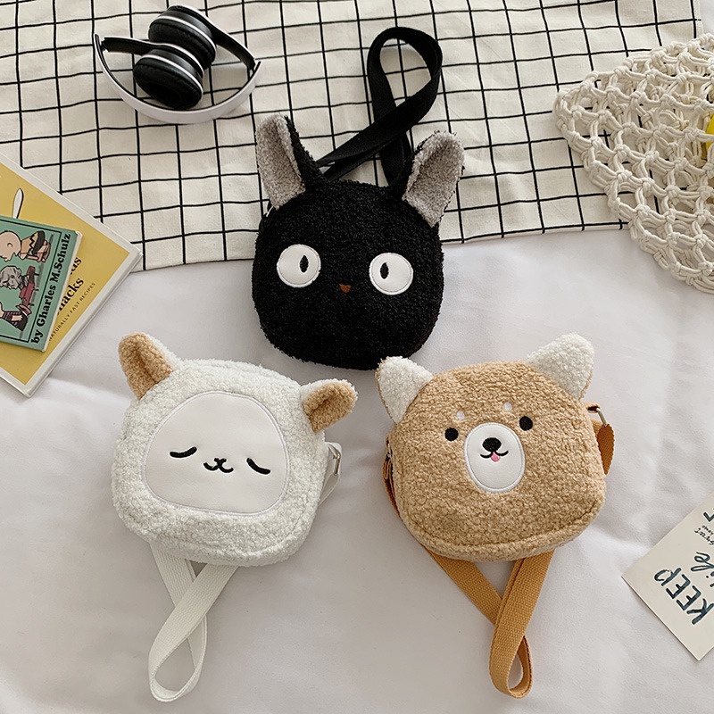 TAS ANAK SELEMPANG KIYOWO KOREA MINI LUCU Tas Anak Perempuan Doggie Bear Animal Cute Bahan Bulu Bludru Terjangkau Plush Fluffy Fur Sling Bag Wanita Tas Kasual Korean Style
