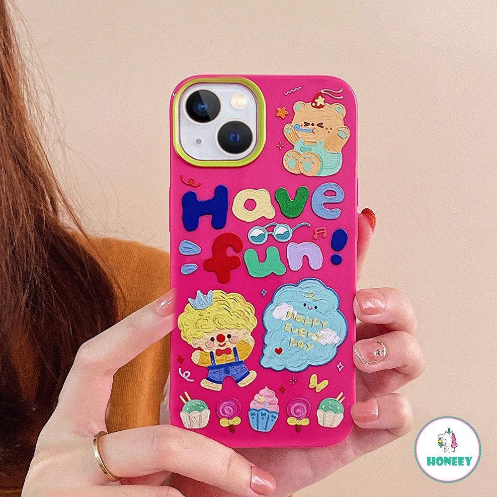 IPHONE Korea INS Kartun Graffiti Phone Case Untuk Iphone14 13 12 11 Pro Max XR Xs8 7 Plus Cute Rose Red Lembut TPU Penutup Belakang