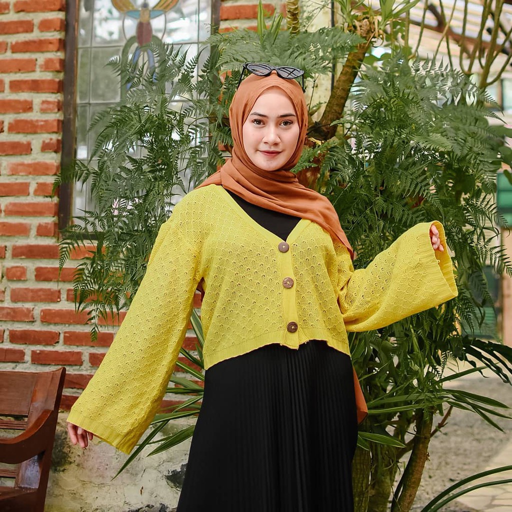 NOUSKA - PINEAPPLE Cardigan Rajut Korea Crop Top Kekinian Korean Style